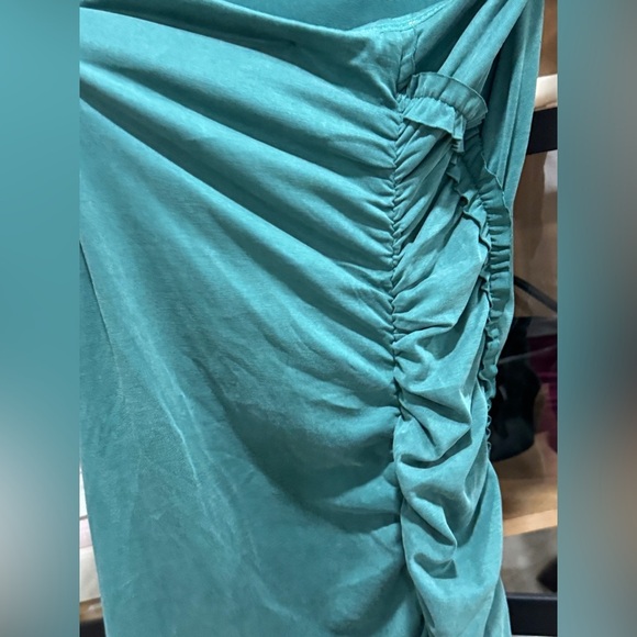 Anthropologie maxi dress The Gabbie Strapless Ruched Tube midi Celandine teal - Picture 8 of 13